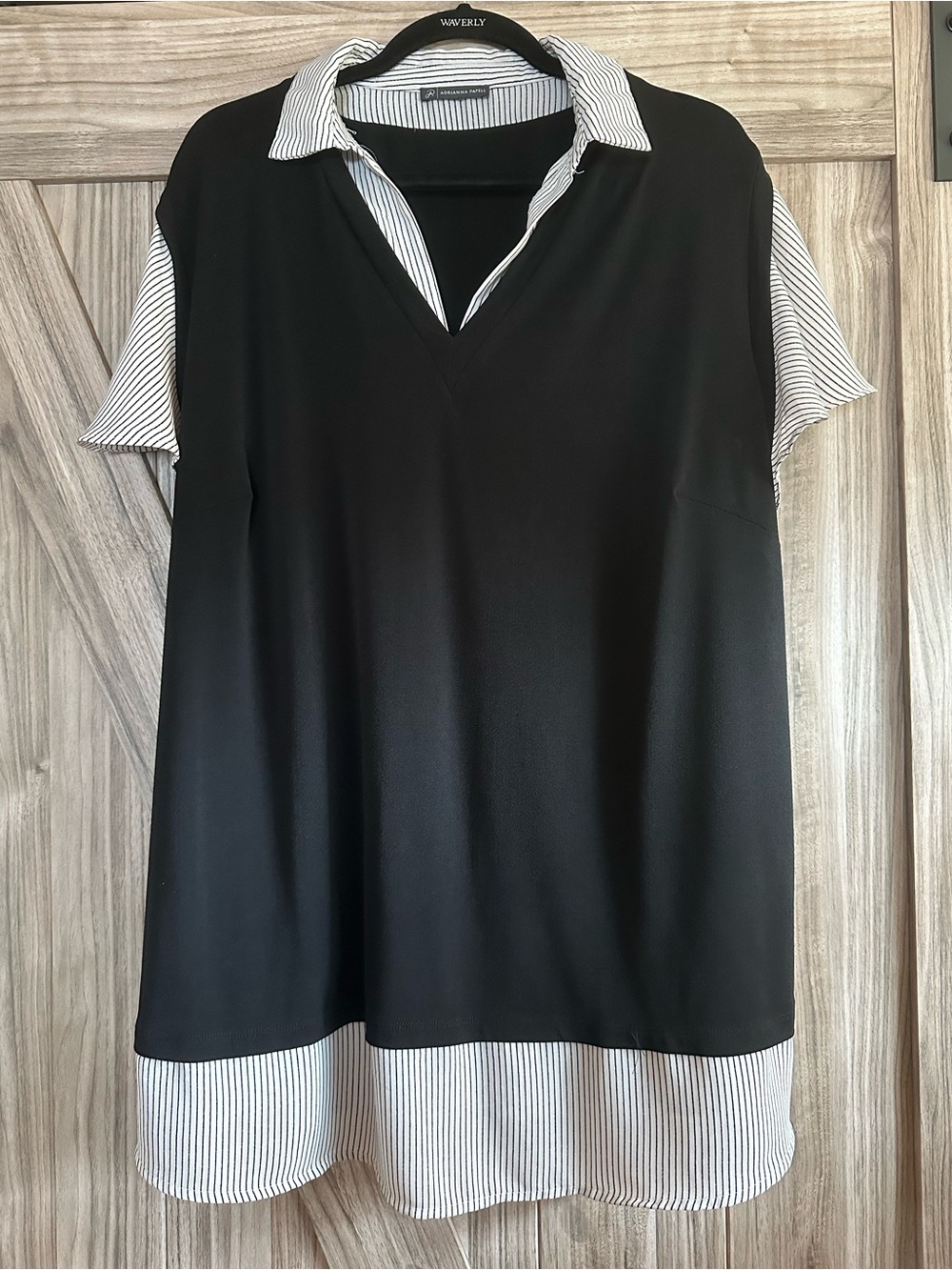Adrianna Papell Layered Look Black & White Womens Shirt 3X